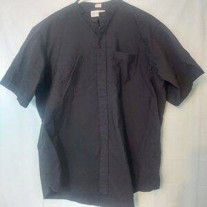 CM ALMY Men's Black Short Sleeve Collarless Button Up Shirt Made in USA‎